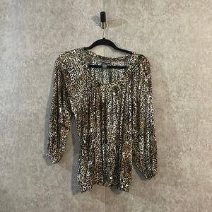 Chelsea and Theodore Leopard Print Dollman Sleeve Blouse